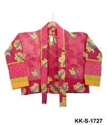 [IN-JAC-SH-1727] Upcycled & reversible Kantha Jacket - Short - 1727