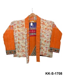 [IN-JAC-SH-1708] Upcycled & reversible Kantha Jacket - Short - 1708
