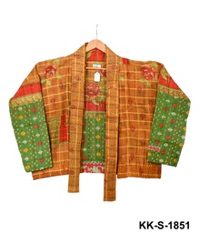 [IN-JAC-SH-1851] Upcycled & reversible Kantha Jacket - Short - 1851